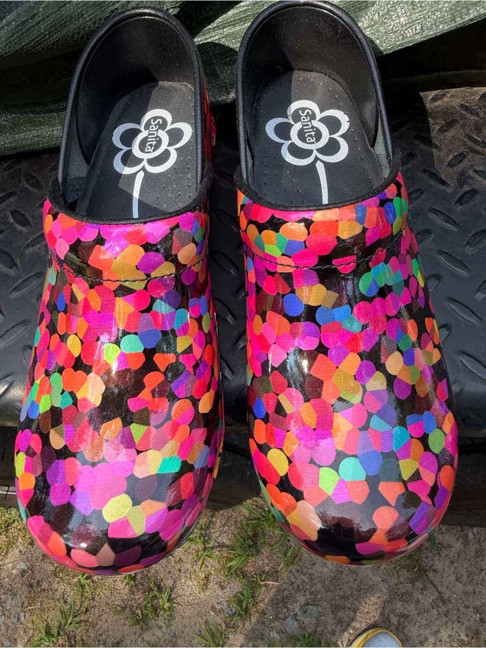 Sanita Black Multicolor Confetti Slip-On Clogs
